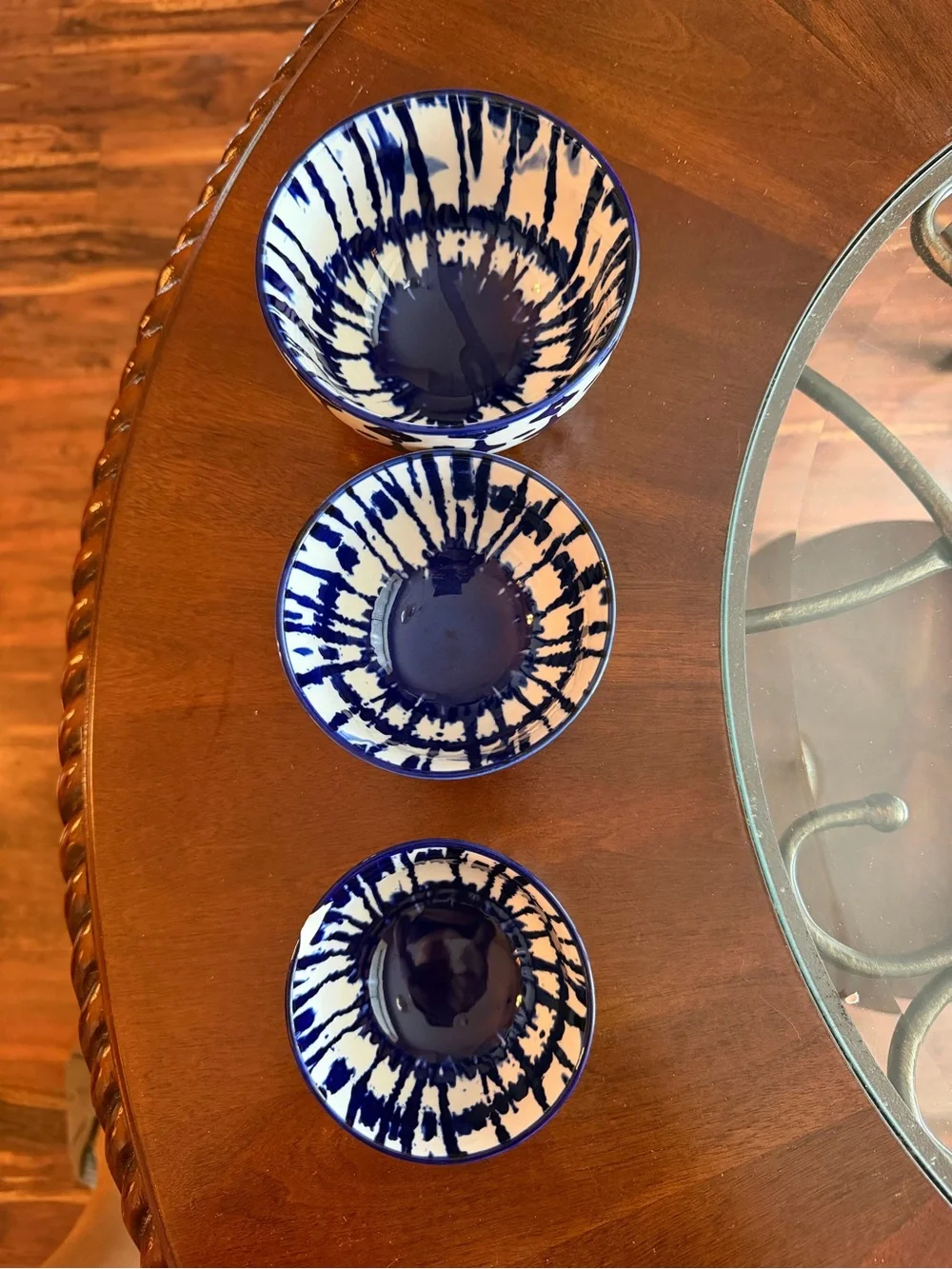3 pc West Elm INDIGO TIE-DYE Nesting Bowl Set, 3.5